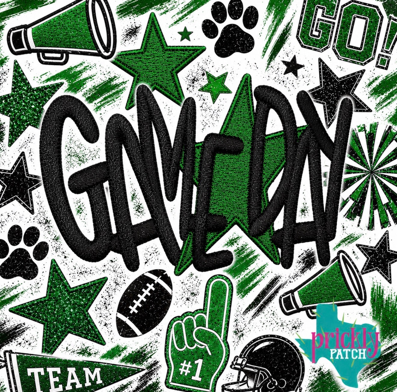 Star Game Day Green 5 inch Iron-On Embroidered Patch