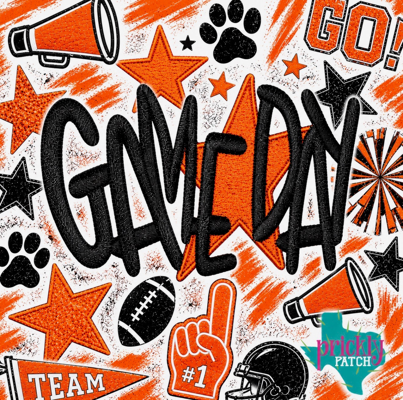 Star Game Day Orange 5 inch Iron-On Embroidered Patch