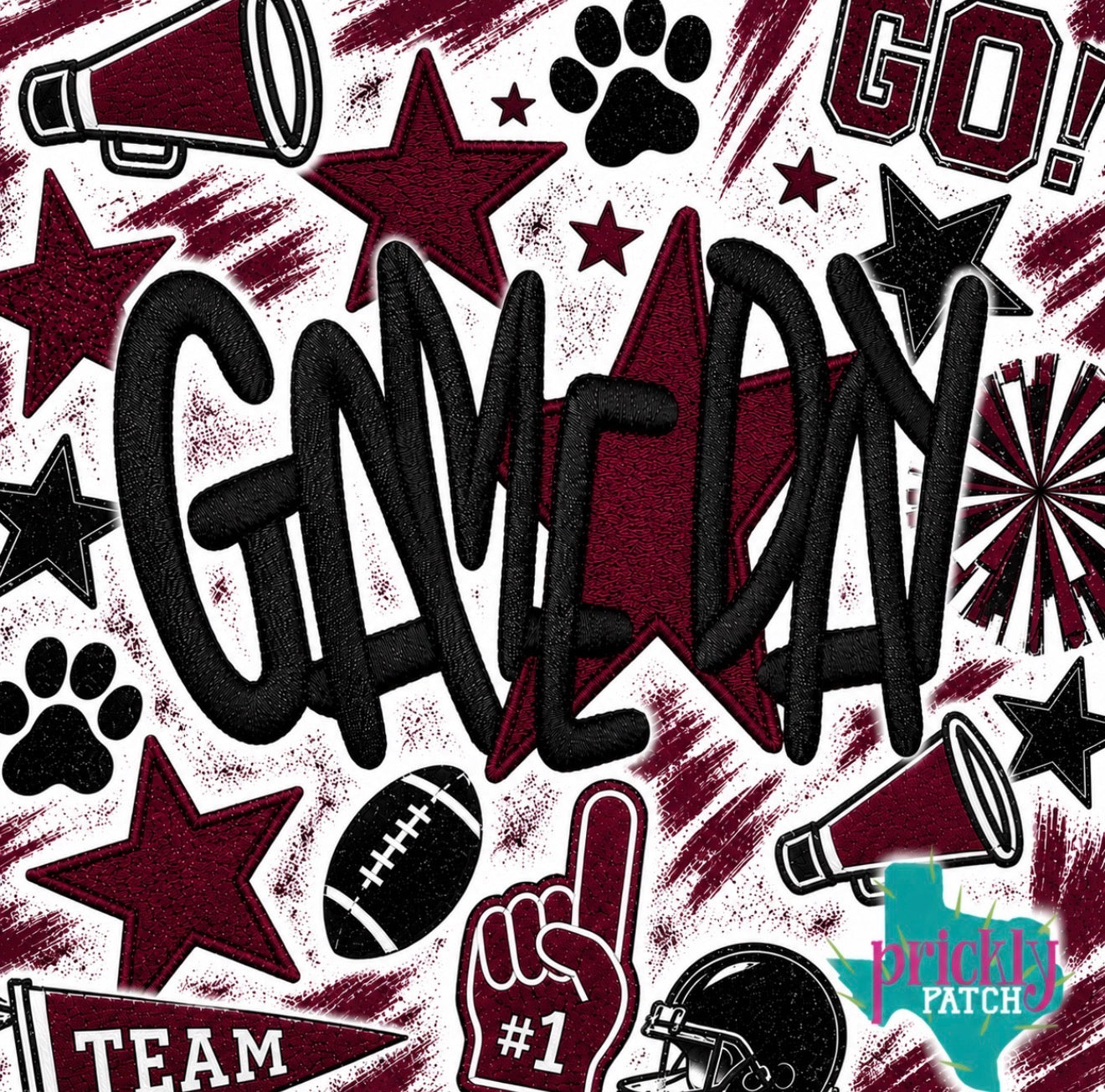 Star Game Day Maroon 5 inch Iron-On Embroidered Patch