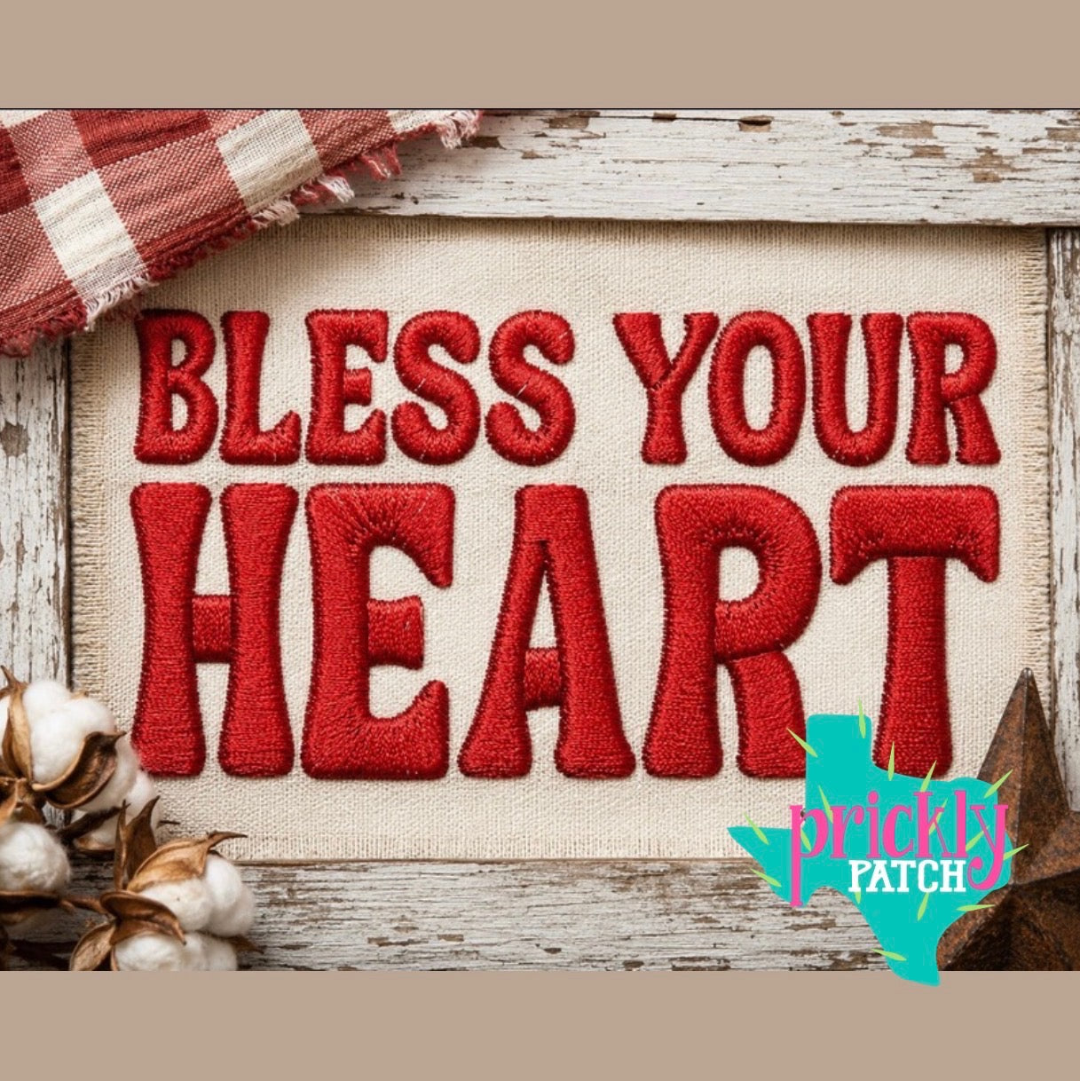 Bless Your Heart Red Iron-On Embroidered Transfer