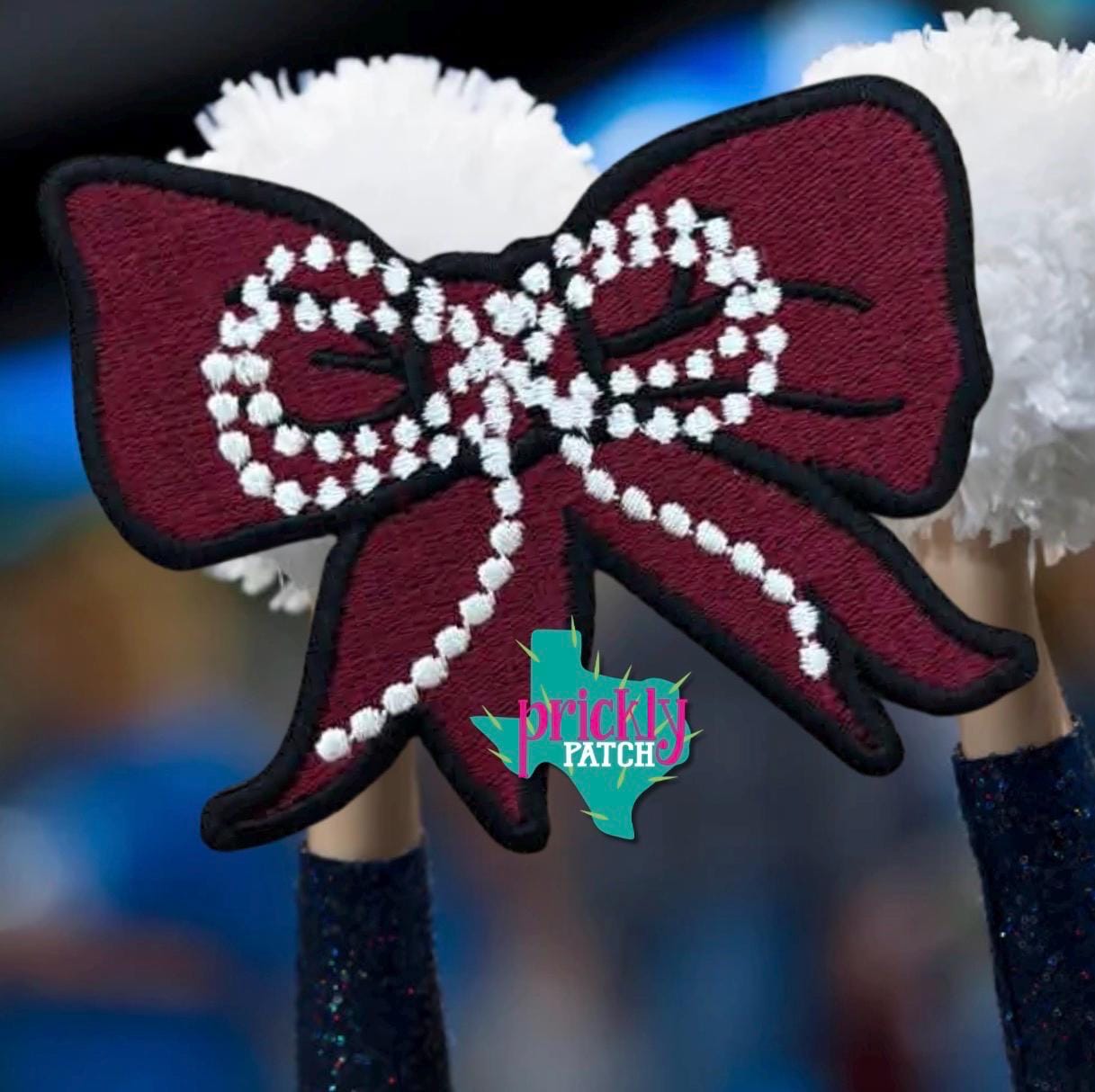 Pearl Bow Maroon Iron-On Embroidered Patch