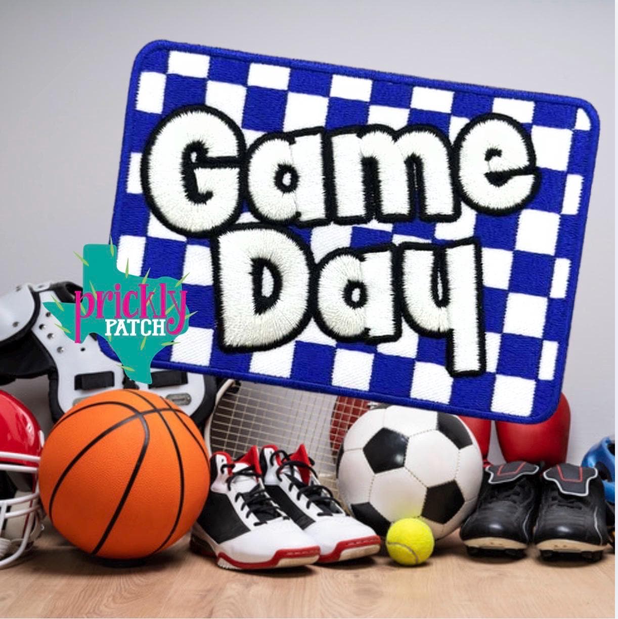 Checkered Game Day Royal Iron-On Embroidered Patch