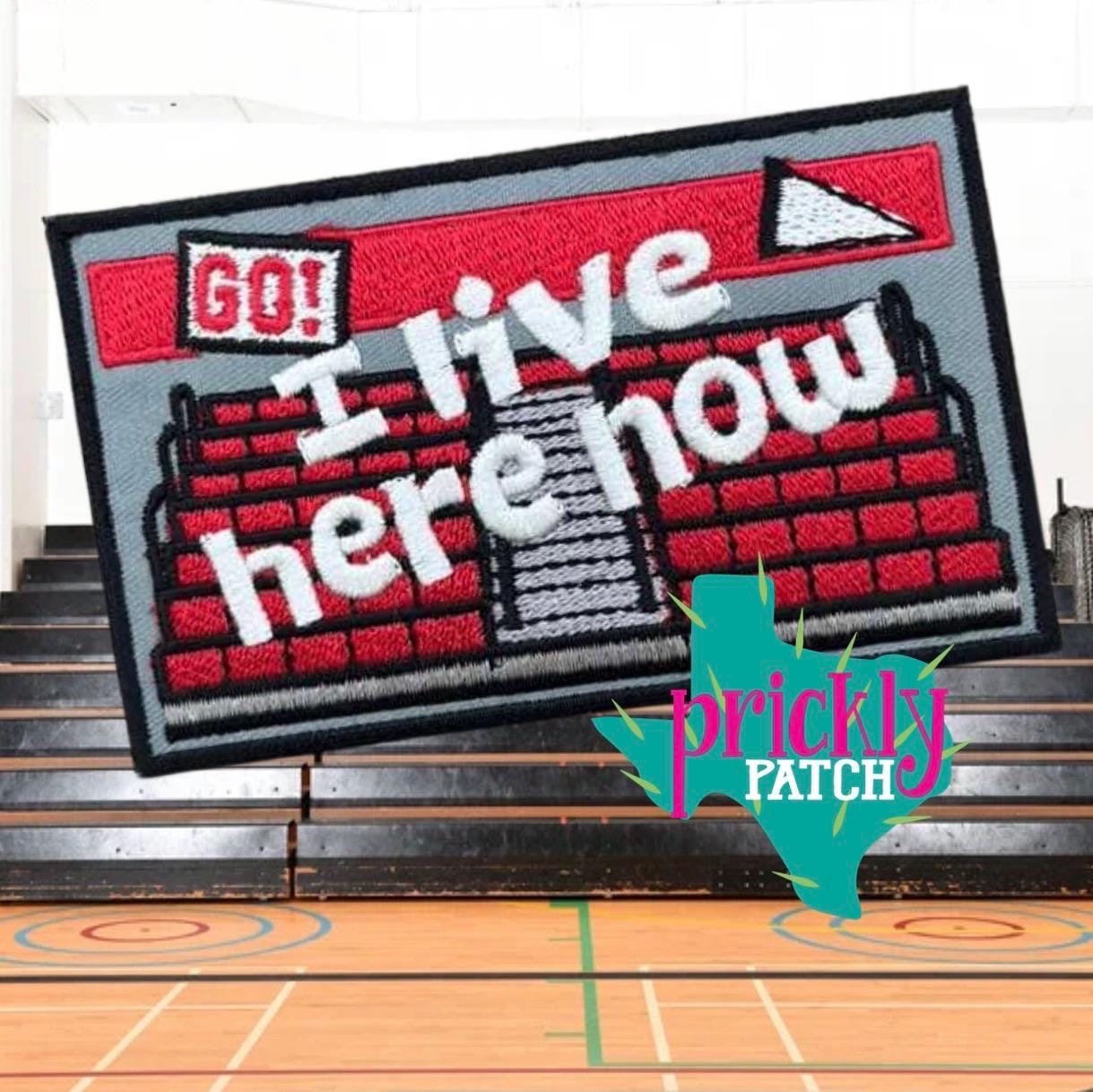 I Live Here Gym Red Iron-On Embroidered Patch