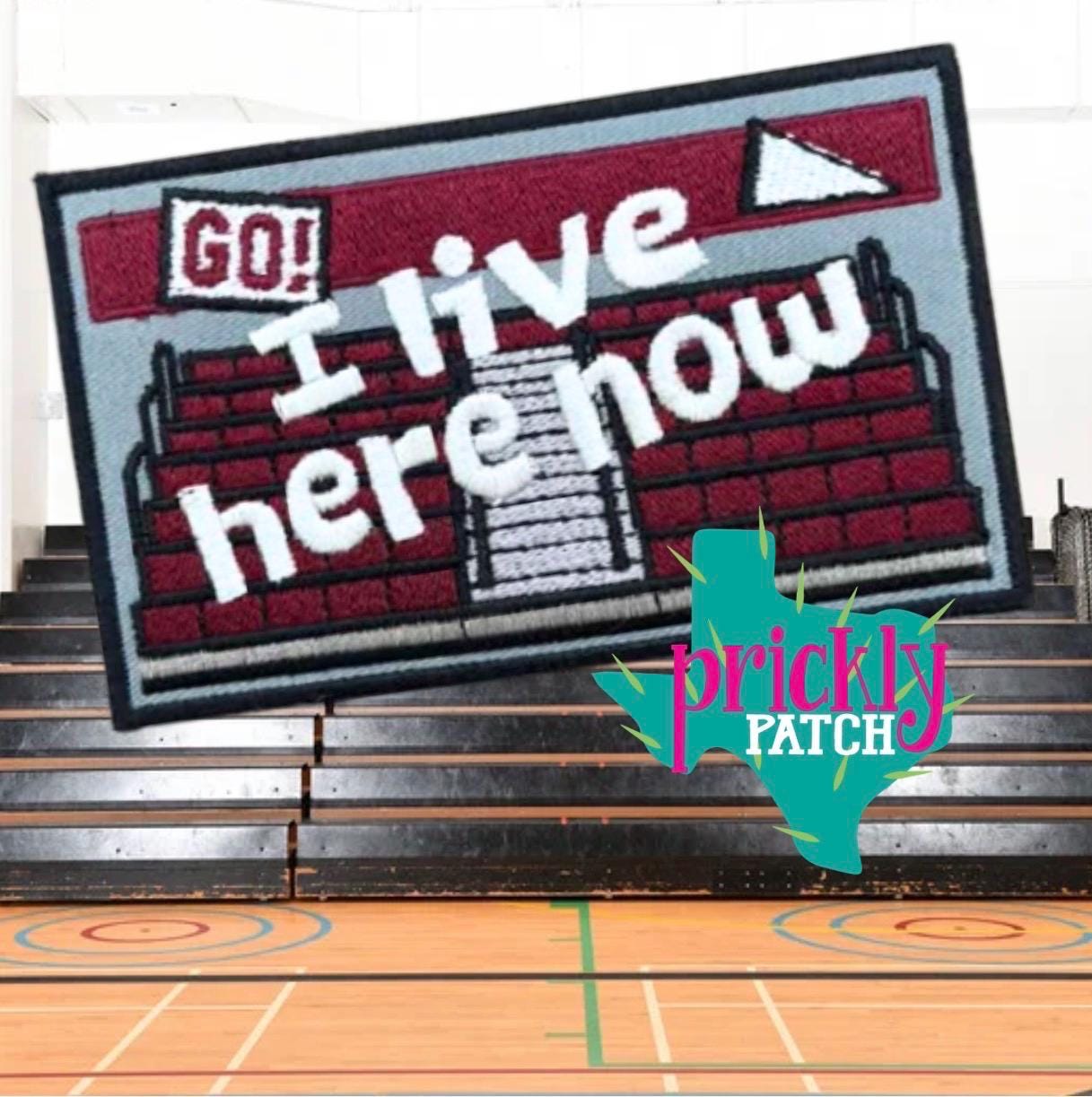 I Live Here Gym Maroon Iron-On Embroidered Patch