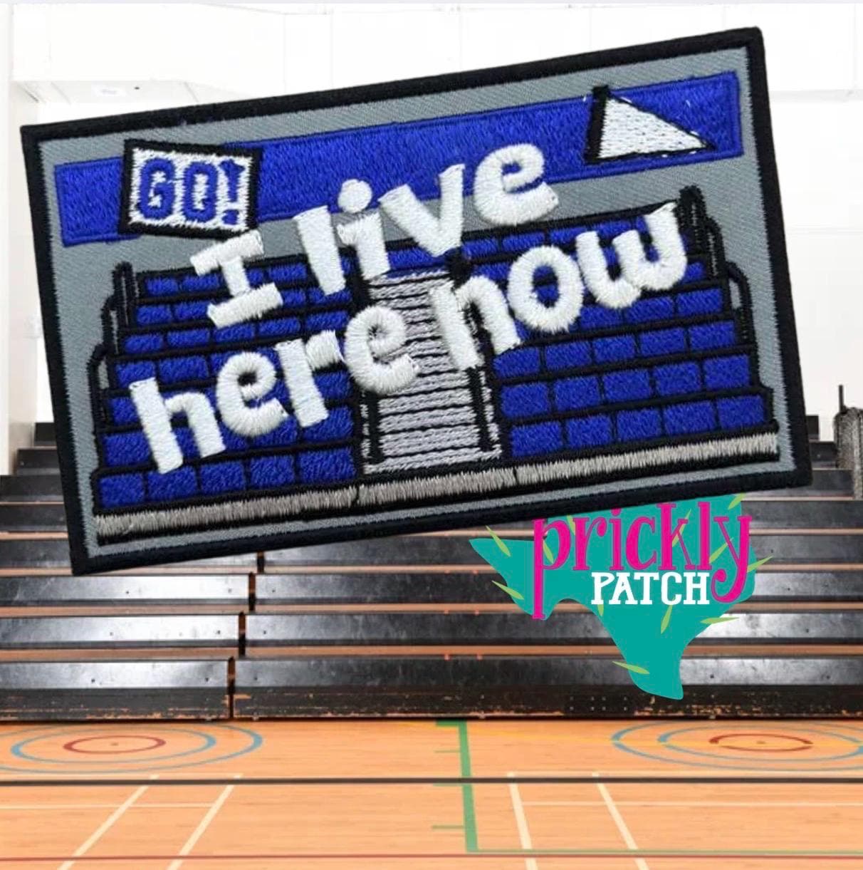 I Live Here Gym Royal Iron-On Embroidered Patch