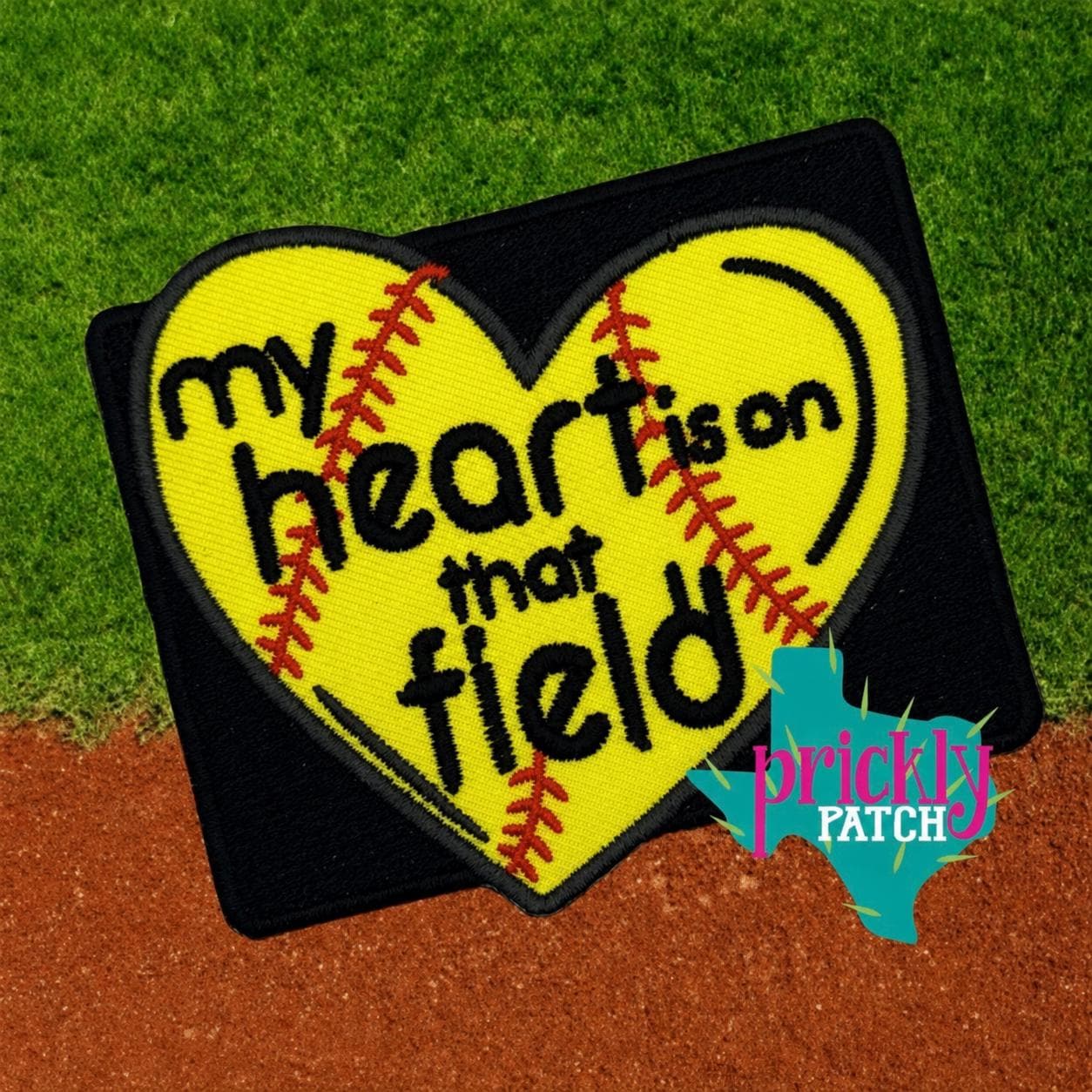 My Heart Softball Iron-On Embroidered Patch