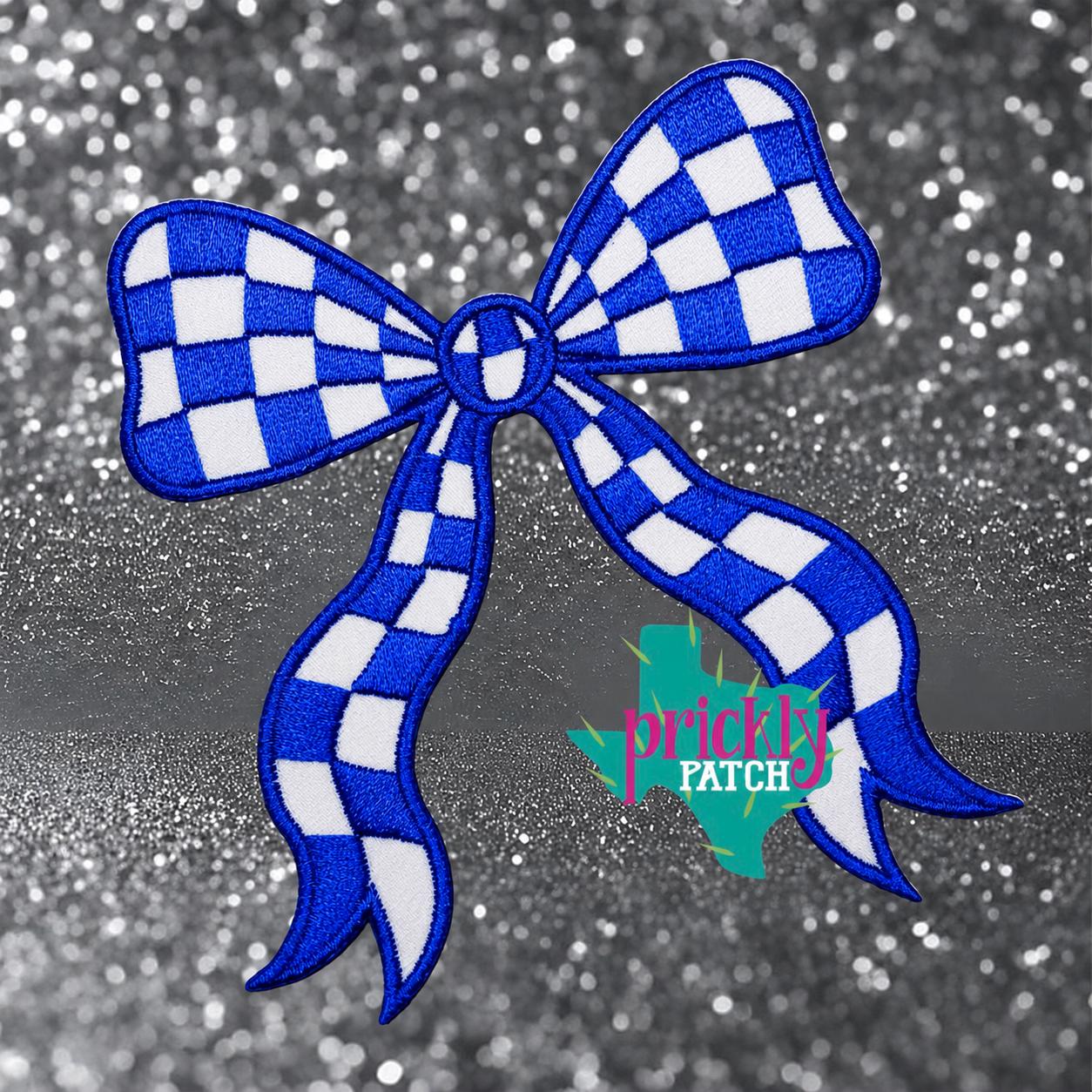 Checkered Bow Royal Blue Patch
