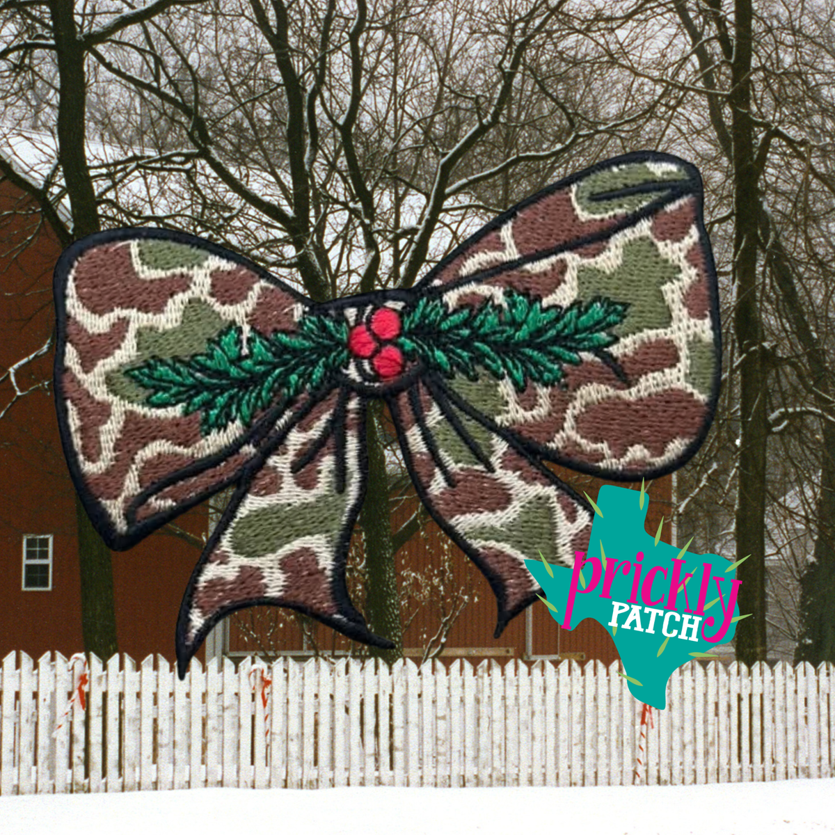 Christmas Camo Bow Iron-On Embroidered Patch