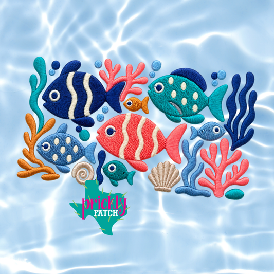 School of Fish Iron-On Embroidered Transfer
