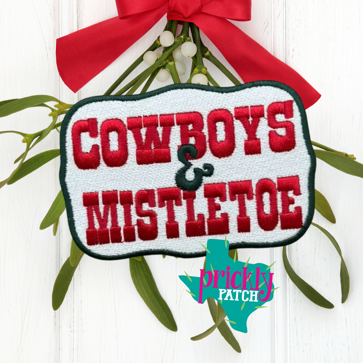 Cowboys and Mistletoe Iron-On Embroidered Patch