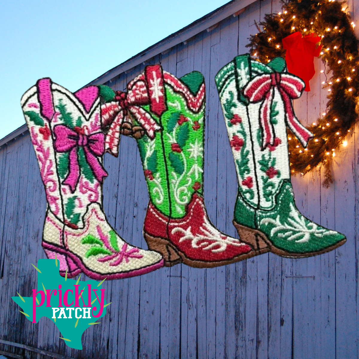 Christmas Boots Iron-On Embroidered Patch
