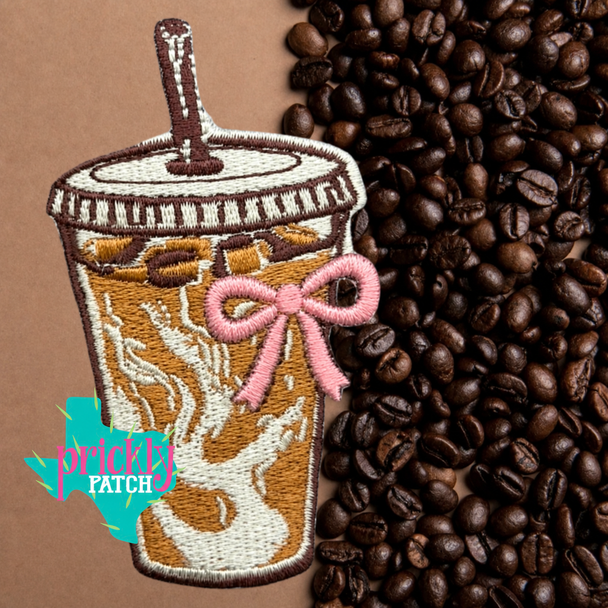 Iced Coffee (Pink Bow) Iron-On Embroidered Patch