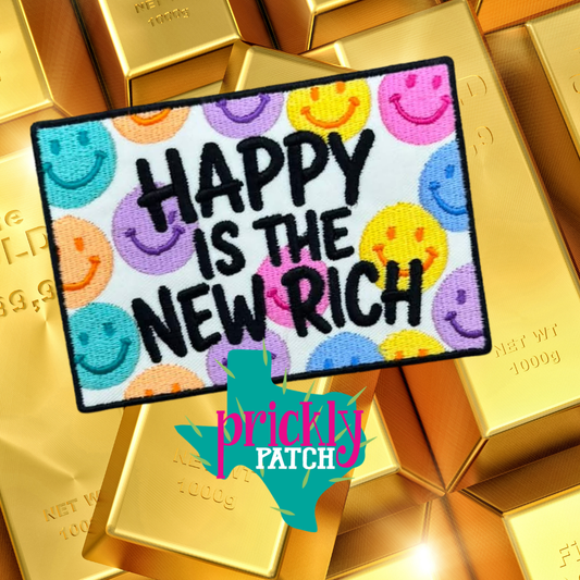 Happy is the New Rich Iron-On Embroidered Patch