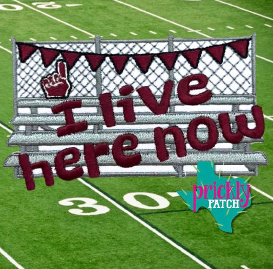 I Live Here Field Maroon Iron-On Embroidered Patch