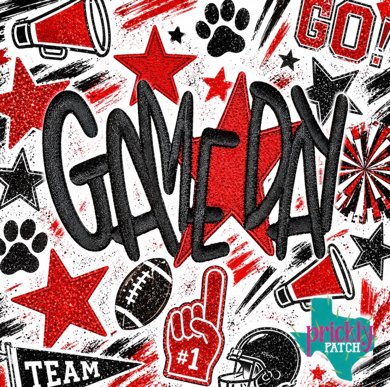 Star Game Day Red 5 inch Iron-On Embroidered Patch