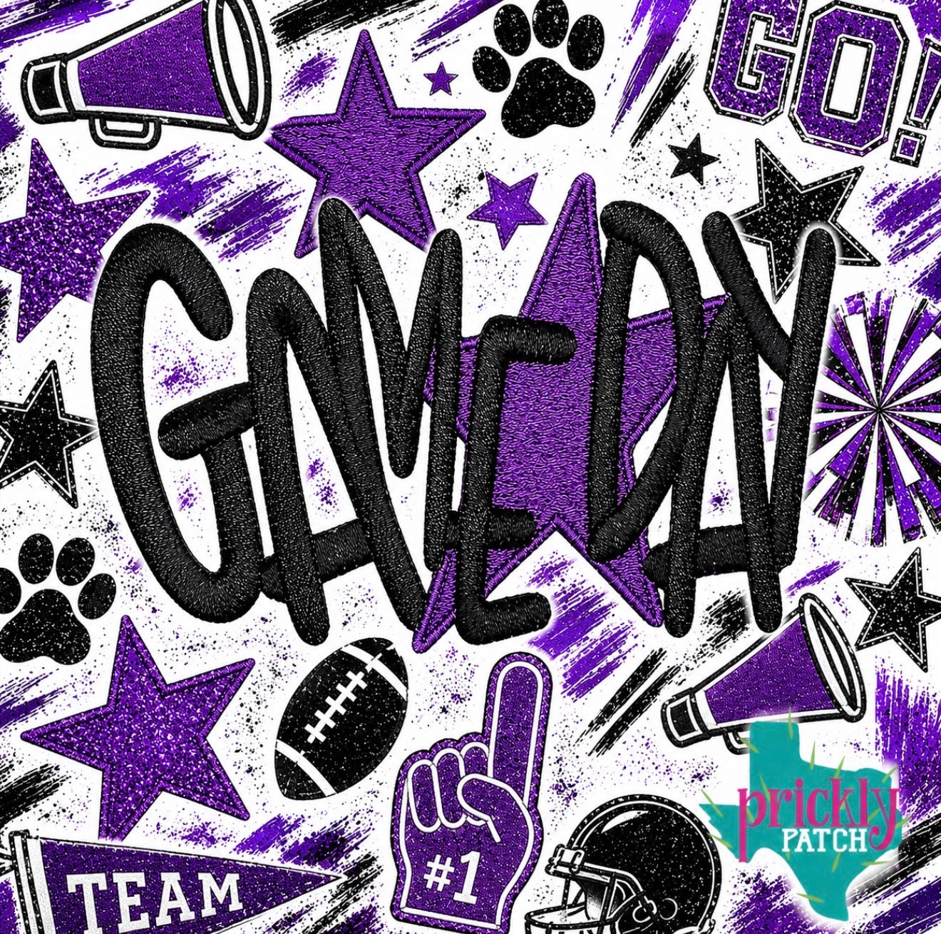 Star Game Day Purple 5 inch Iron-On Embroidered Patch