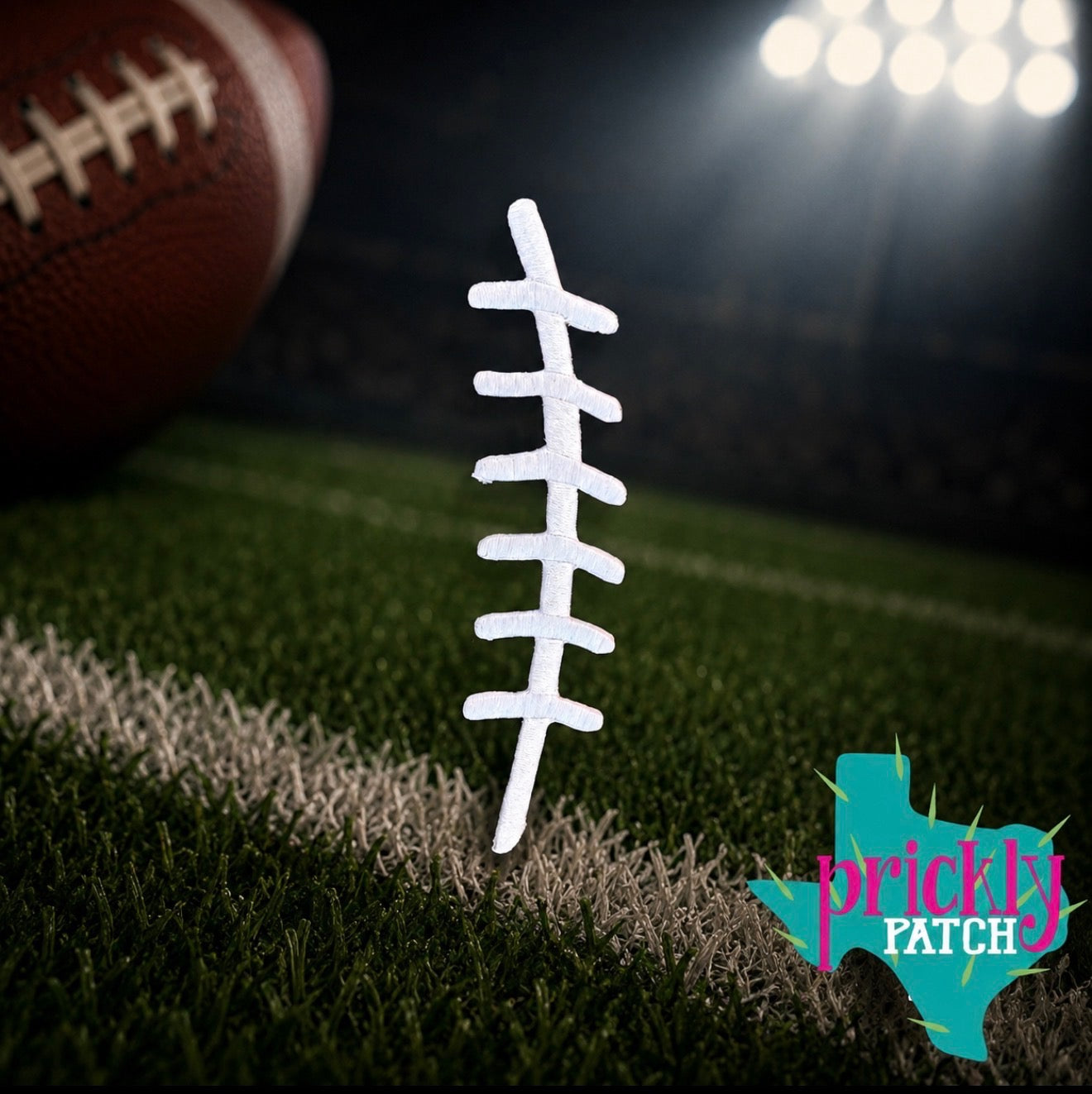 White Football Laces Iron-On Embroidered Patch