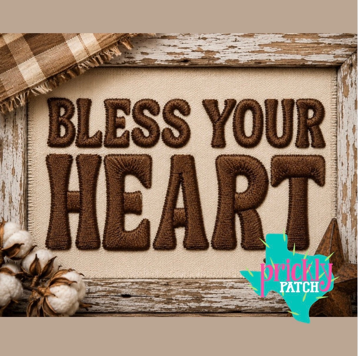 Bless Your Heart Brown Iron-On Embroidered Transfer