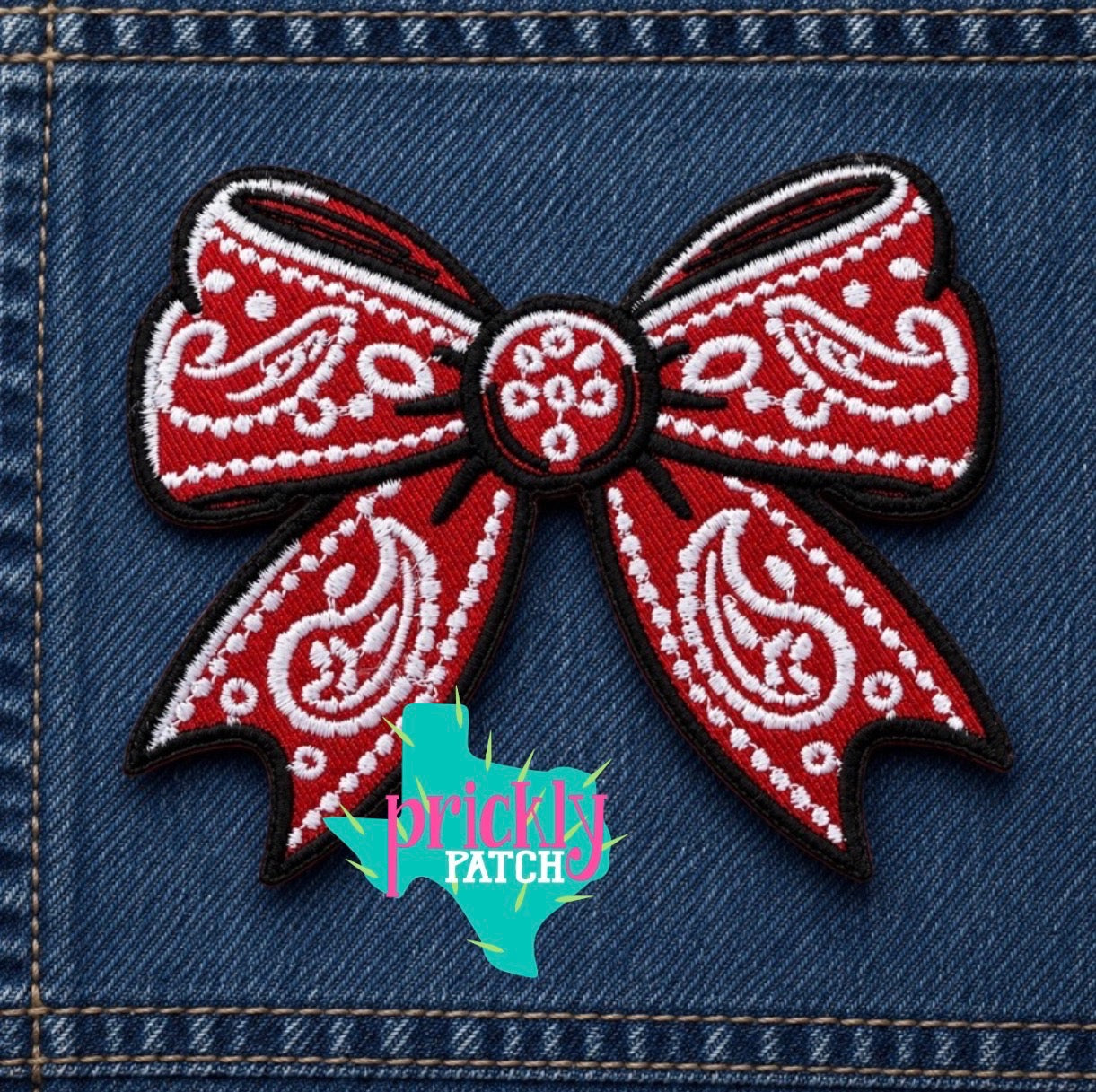 Red Bandana Bow Iron-On Embroidered Patch