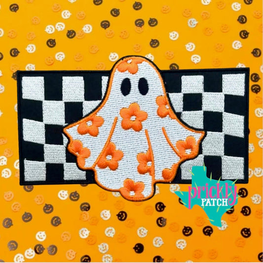 Checkered Ghost Iron-On Embroidered Patch