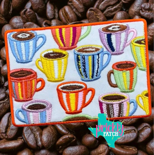 Coffee Cups Iron-On Embroidered Patch