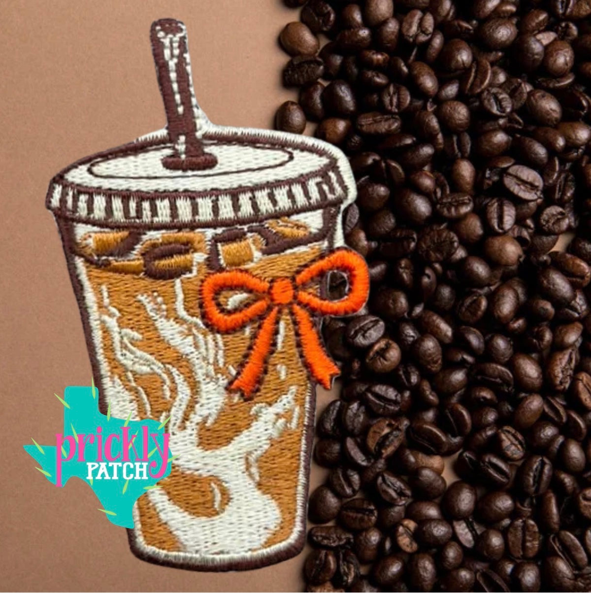 Iced Coffee (Orange Bow) Iron-On Embroidered Patch