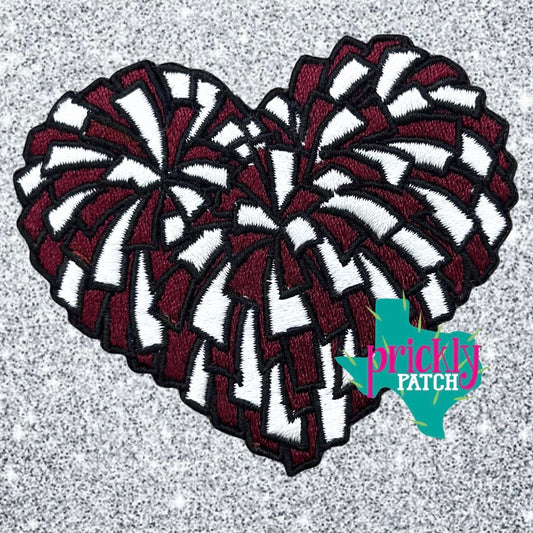 Pom Heart Maroon Iron-On Embroidered Patch