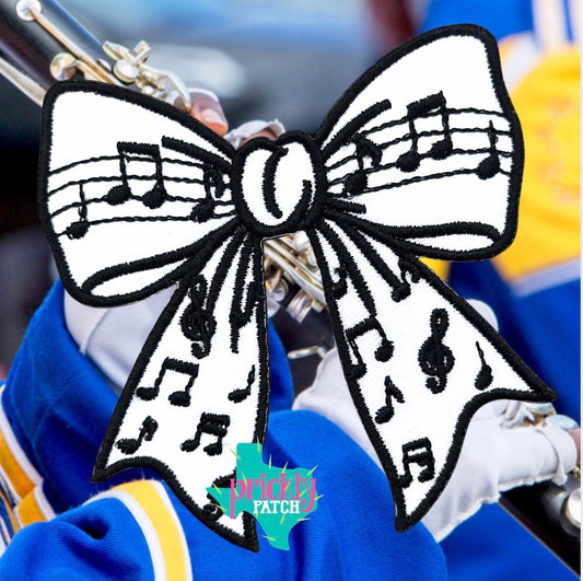 Music Note Bow Iron-On Embroidered Patch