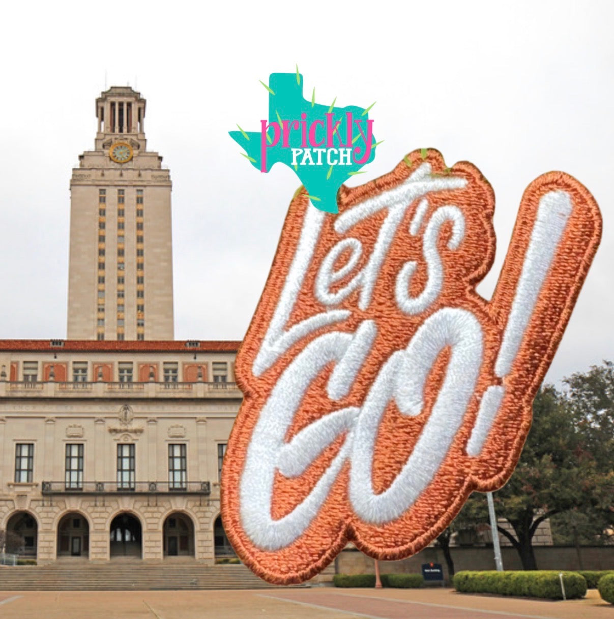 Texas Orange Let's Go Iron-On Embroidered Patch