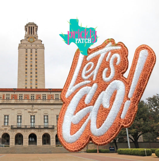 Texas Orange Let's Go Iron-On Embroidered Patch