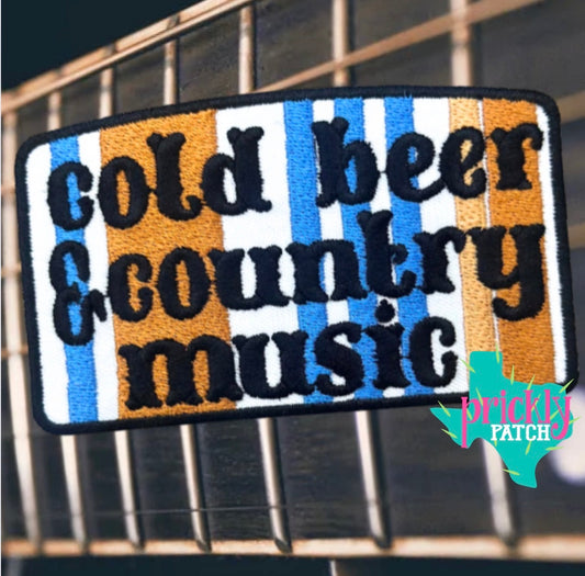 Cold Beer & Country Music Iron-On Embroidered Patch
