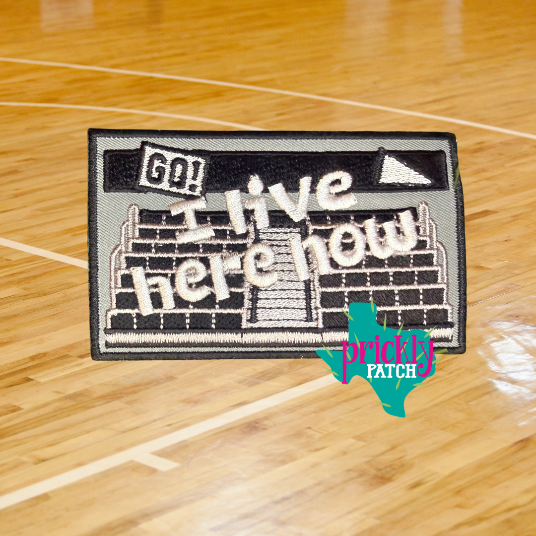 I Live Here Gym Black Iron-On Embroidered Patch