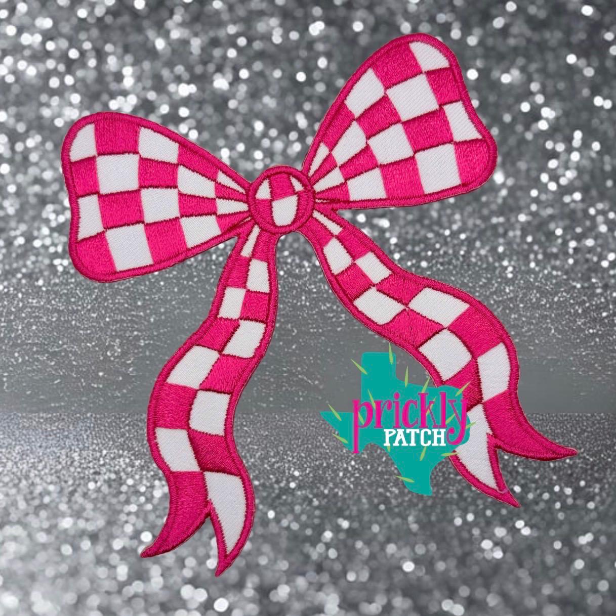 Checkered Bow Pink Patch