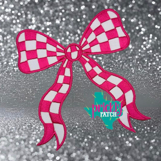 Checkered Bow Pink Patch