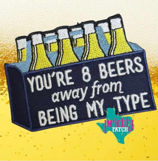 8 Beers Away Iron-On Embroidered Patch