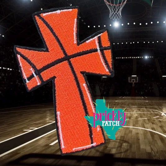 Basketball Cross Iron-On Embroidered Patch
