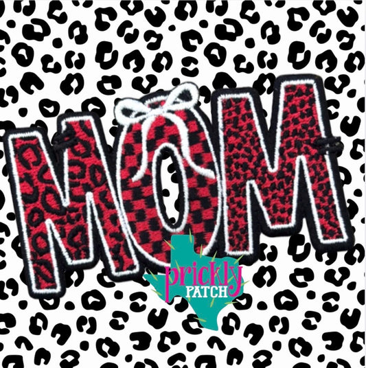Mom Red Iron-On Embroidered Patch
