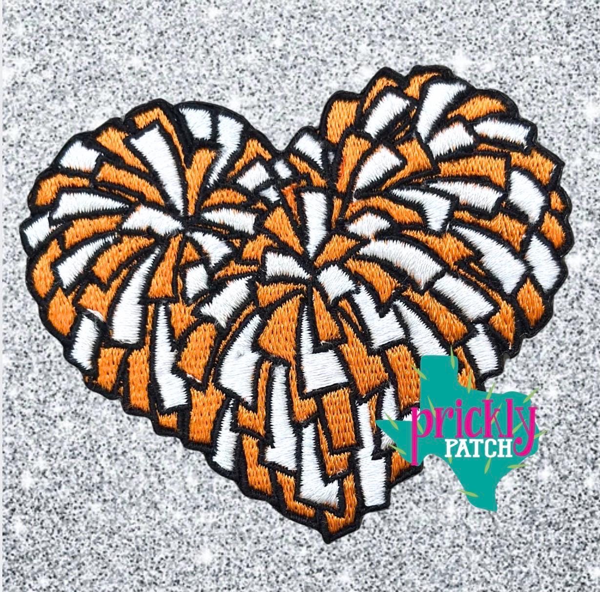 Pom Heart Orange Iron-On Embroidered Patch