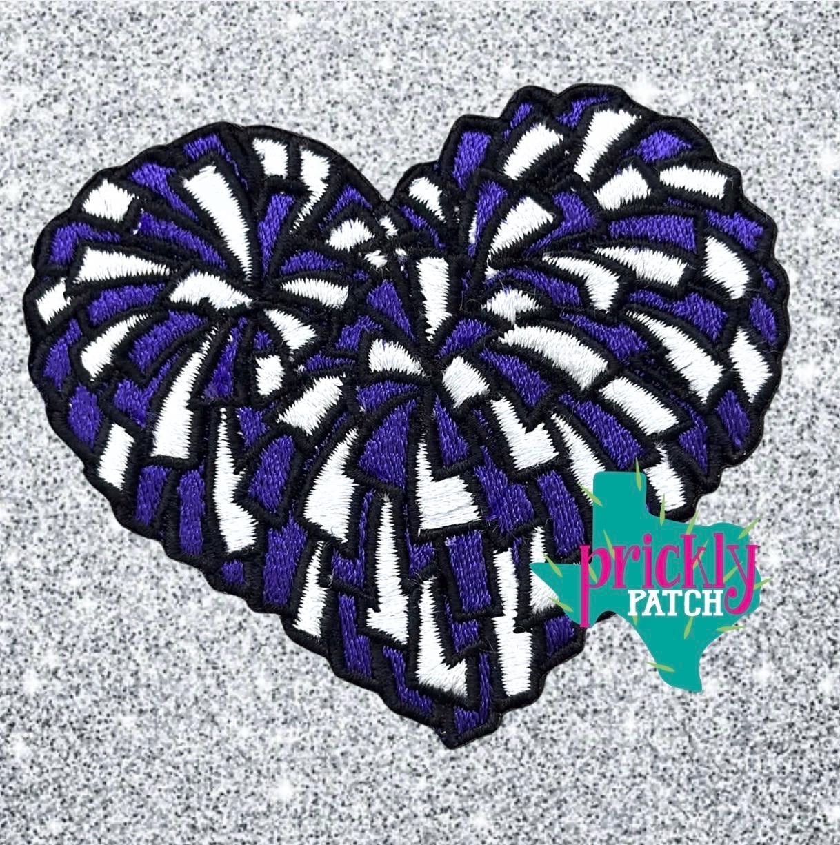 Pom Heart Purple Iron-On Embroidered Patch