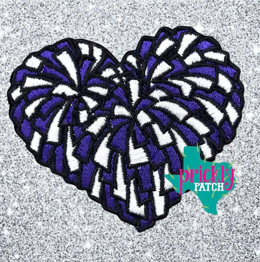 Pom Heart Purple Iron-On Embroidered Patch