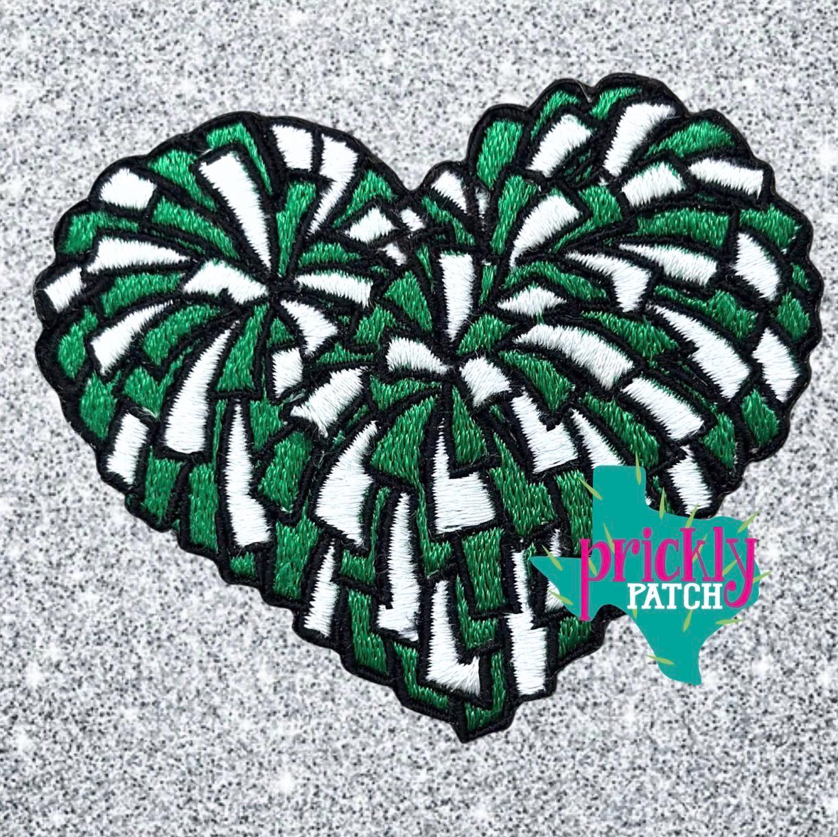 Pom Heart Green Iron-On Embroidered Patch