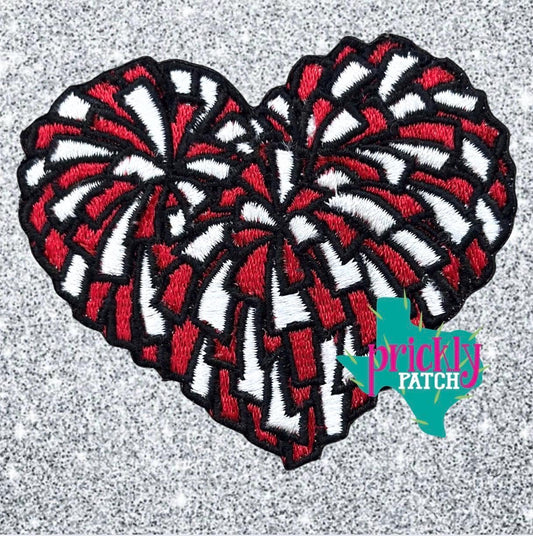Pom Heart Red Iron-On Embroidered Patch