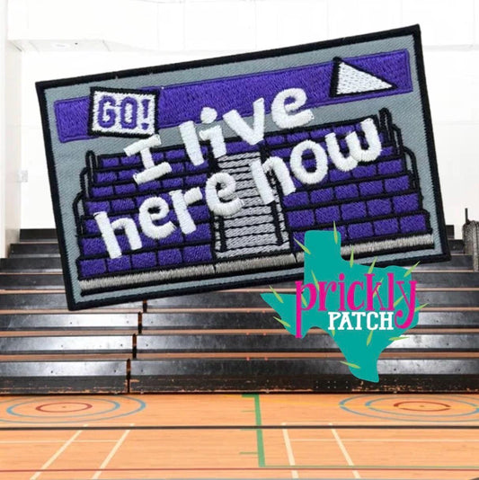 I Live Here Gym Purple Iron-On Embroidered Patch