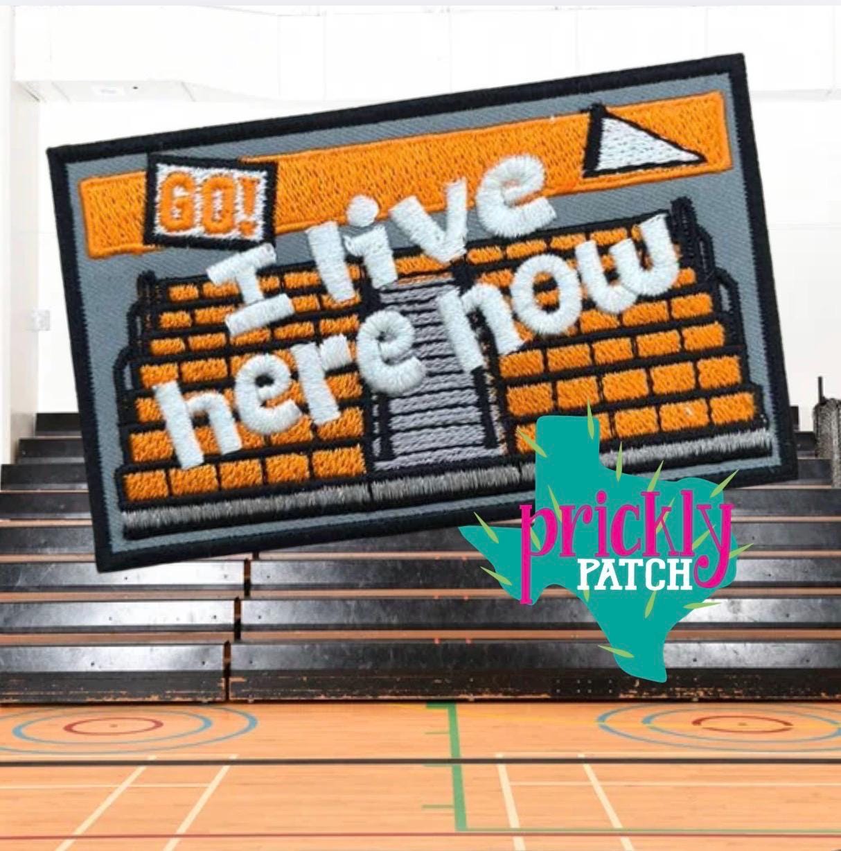 I Live Here Gym Orange Iron-On Embroidered Patch