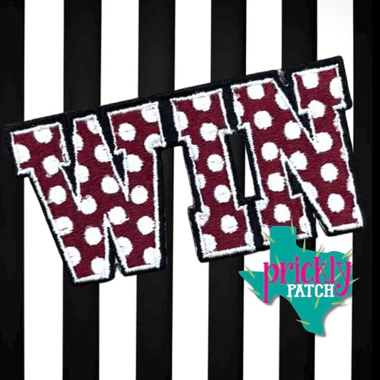 Win Maroon Iron-On Embroidered Patch