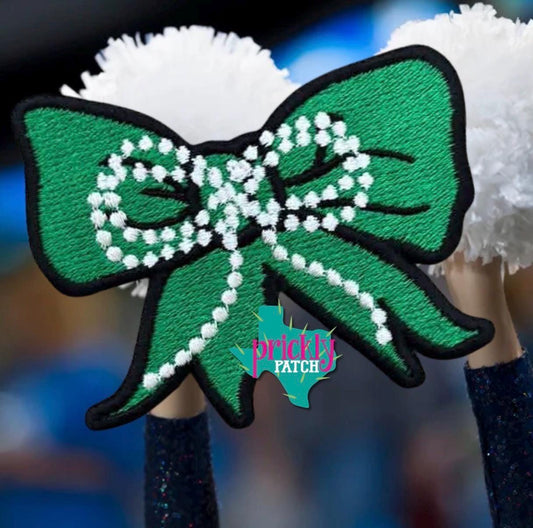 Pearl Bow Green Iron-On Embroidered Patch