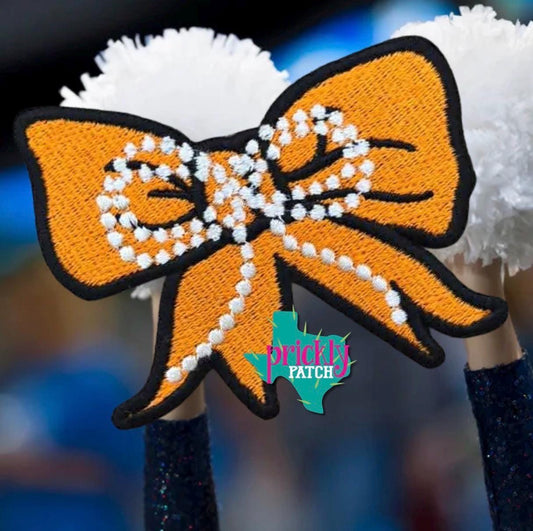 Pearl Bow Orange Iron-On Embroidered Patch