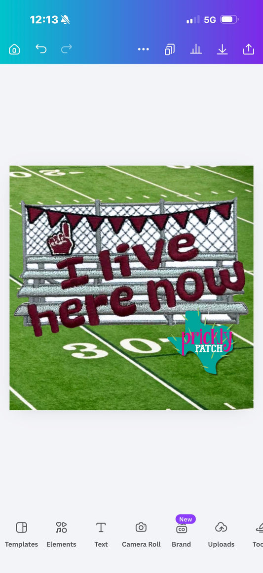 I Live Here Field Maroon Iron-On Embroidered Patch