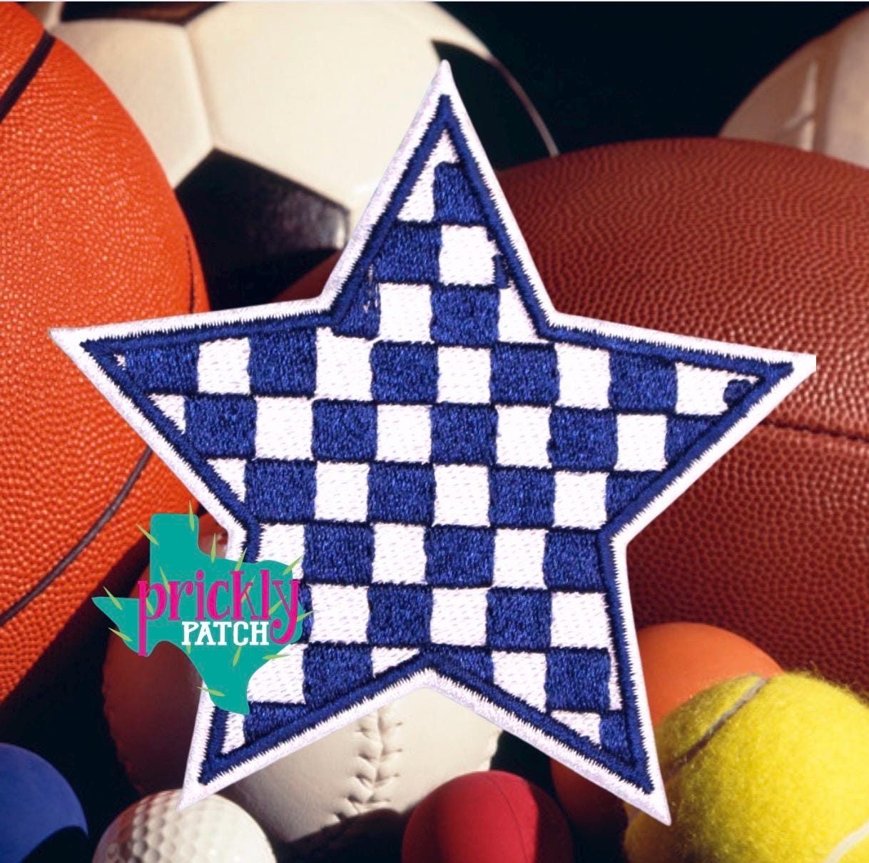Checkered Star Royal Iron-On Embroidered Patch