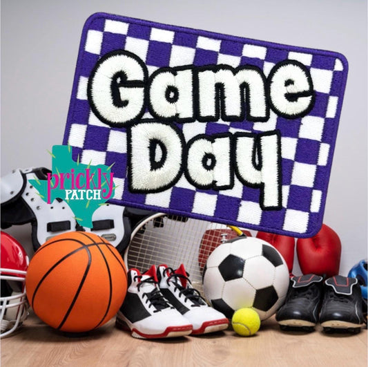 Checkered Game Day Purple  Iron-On Embroidered Patch